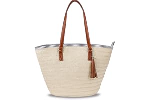 MAOXINTEK Borsa a Tracolla in Paglia Intrecciata Rotonda Borsa da Spiaggia Nappa Tessuta a Mano Bohémien Borsetta Retrò con Tracolla in Pelle Totes per Viaggi, Data e Vacanze