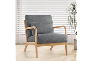XH.Easy Go Modern Accent Chair with Pillow, Comfy Armchair with Wood Frame,Upholstered Mid-Century Reading Lounge Arm Chair for Living Room Bedroom,Darkgrey