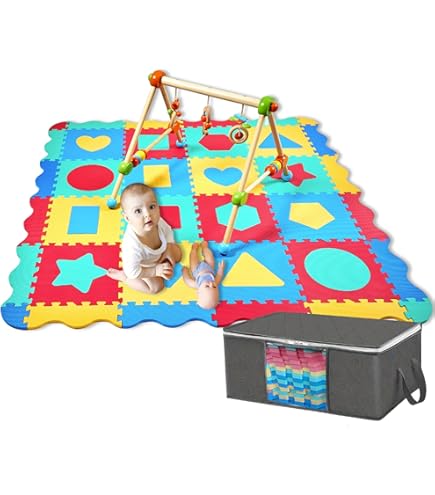 Hakuna Matte Large Foam Play Mats 6x4ft - 48 Triangle Tiles & 20 Borders For Baby Crawling & Yoga