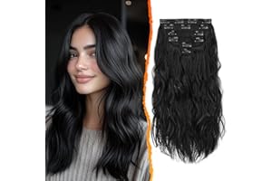 BARSDAR Extension Capelli Clip, 40cm Ricci Ondulati Clip in Extension Nero per Donna 6PCS Hair Extension Naturali Sintetici Extension Clip in Posticci - Nero Naturali