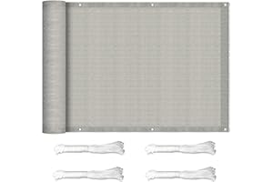 CHBIN Balcony Privacy Screen 0.65x8.5m Protective Screens Windbreak Net Fence HDPE Sunshade Weatherproof with Eyelets and Cord and Cable Ties Attached for Patio Backyard Swimming Porch Deck, Light Gray