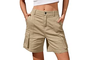 Gefomuofe Pantaloncini cargo da donna corti bermuda da donna, lunghezza al ginocchio, elastico a vita alta, gamba corta, in cotone, casual, corti, pantaloni cargo estivi