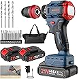XCSOURCE Cordless Electric Drill Set with Drill Bits, 3-in-1 Electric Screwdriver & Power Drill Drivers & Hammer with 2 Variable Speeds, 21+1 Torque and 2 Batteries for Home Repair & DIY
