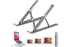 TOVARIN Soporte Portátil Mesa Elevador Portátil 6 Ángulos Ajustables, Aleación de Aluminio, Soporte Ordenador Ventilado Plegable para 10-15.6”Macbook, DELL, Chrome, Otros Portátiles y Tableta (Gris)