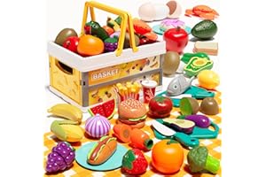 BunnyJOY Toy Food Set for Kids, Toy Kitchen Accessories, Play Foods for Children, Cutting Plastic Fruit & Vegetables, Pretend Play Kitchen Toys Gift for Girls & Boys Ages 3-8