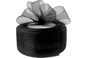 Bealif 40mm Black Organza Chiffon Ribbon, 45M Chiffon Ribbon Birthday Gift Wrap Ribbon Halloween Ribbon for Wedding Birthday, DIY Sewing Project, Florist Flower, Hair Bows, Decoration