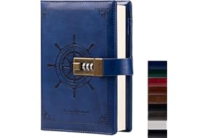 TIEFOSSI B6 - Diario de Piel con Tres dígitos, diseño Vintage de timón, Color marrón, Azul, Adolescentes