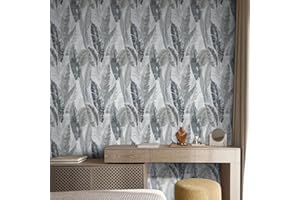 Hode Carta Adesiva per Mobili Foglia Grigio 60 cm X 300 cm Autoadesiva Carta da Parati Impermeabile per Mobili Muri che può Essere Rimossa Senza Lasciare Traccia