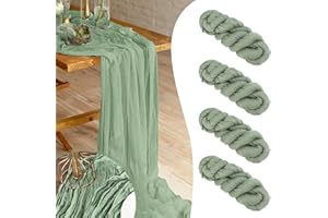 DELISOULS Käsetuch Tischläufer, 4 Stück Tischläufer Grün Weiss, 90 x 300cm Halbtransparenter Tischläufer Boho, Rustikaler Gaze Stoff Tischläufer Seihtuch Tischläufer Salbeigrün (Grün)