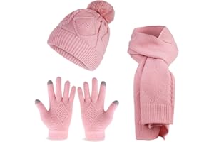 JYZPJ Hat and Scarf Set for Women Gloves Set Ladies 3 In 1 Women'S Cold Weather Gift Winter Fleece Lined Warm Thermal Beanie Hat Touchscreen Gloves Outdoors Walking Shopping Skiing Fishing Camping