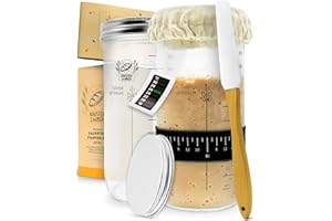 KRUSTENZAUBER 2 x set di base per lievitazione naturale, 2 x 600 ml, con spatola e termometro, accessori per la cottura del pane, vetro lievitato, fermentazione, kit di avviamento Sourdough, vetro per