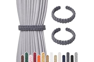 Pretty Jolly 2 Pack Natural Cotton Rope Curtain Tiebacks Farmhouse Rustic Style Decorative Drape Tie Backs Handmade Braided Curtain Holdbacks for Home Sheer/Light Weight Drapery (C-Dark Grey-L)