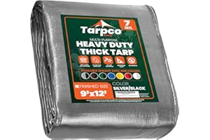 Tarpco Safety Lona de protección Lona Impermeable con Ojales, (2.75m X 3.65m, 130 g/m²) 7 Mil, Funda Protectora para Techo, Barco, Muebles, Jardín, Piscina, Coche,Plata/Negro