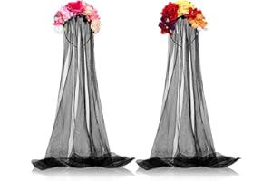 Cindeer 2 Piezas de Diademas de Flores de Halloween de Dia de Los Muertos Coronas Florales con Velo de Moda para Festival Mexicano Tocados de Disfraces de Fiesta para Mujeres (Muchos Colores)