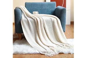 Hayisugal Wohndecke Weich Strick Wolldecke Quaste Boho Decke Kuscheldecke Sofadecke überwurf Decke für Couch Bett Sofa Stuhl, Beige, 130 x 200cm