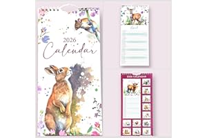 SHINEONE 2026 Slim Wall Calendar Planner Spiral, Scenic, Postal, Envelope,Sleek and Compact Calender Gift Wider Range of designs (30 x14cm) (Watercolour Pattern Animals)