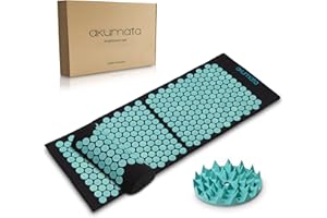 AKUMATA XL Acupressure Mat and Pillow Set | Extended Size Massage Mat for Lower Back Pain Relief and Neck Pain Relief | Deep Relaxation Acupuncture - Black & Mint