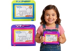 FUN FABLES Mini Magnetic Doodle Board for Kids | Travel Size Erasable Sketch Pad with Attached Stylus Pen and Easy Swipe Erase | Portable Mess-Free Drawing Tablet | Car Travel Toy for Toddlers Ages 3+ (1)