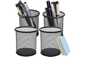 DARUITE Portapenne da Scrivania, Set di 4 Portapenne Neri Rotondi, Porta Penne per Scrivania in Rete Metallica, Porta Penne, Organizer Scrivania per ufficio