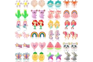 DEVIENG Clip On Ohrringe, hypoallergen, geeignet für Kinder im Alter von 4–12 Jahren, niedliche kleine Ohrclips, Schmuck-Geschenk-Set, Einheitsgröße, Harz, Kein Edelstein