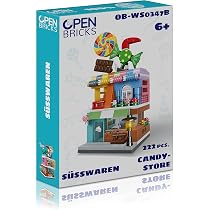 OPEN BRICKS Süßwarenladen – Klemmbaustein-Set, Kompatibel Mit Bekannten Marken, Bedruckte Steine