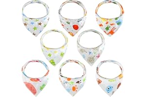 welsberg 8 Bavoirs Bébé Bandana Unisexe, 100% Coton Bio Bandana Bébé Fille et Garçon 0-36 mois, Bavoirs Bébé avec Pressions, Bavoirs Absorbants les Dents