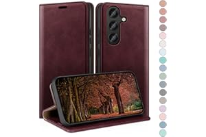 HUOUH Funda para Samsung Galaxy S24 FE Estuche de Billetera con Cuero de PU con Bloqueo RFID,Titular de Tarjeta de crédito,Cubierta a Prueba de Golpes teléfonos Fundas para Samsung S24 FE Vino Tinto