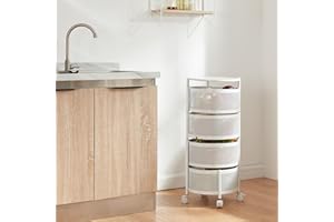 [en.casa] Rollwagen Steigen mit 4 Ebenen mehrlagiges Küchenregal mit Rädern Servierwagen aus Stahl ausklappbare Körbe Regal für Küche, Bad 74,5 x Ø33 cm Weiß