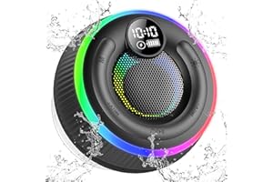 POMUIC Cassa Bluetooth Doccia, Altoparlante Bluetooth Portatili con Ventosa, IPX7 Impermeabile Speaker Wireless Bluetooth 5.3 con Luce LED, HD Suono Stereo LED Display per Doccia, Casa, Esterno