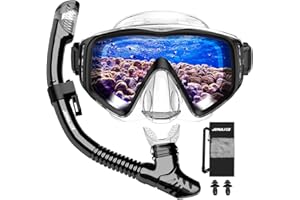‎JEMULICE JEMULICE Snorkel Set Adult Snorkelling Set with Diving Goggles and Dry Snorkel for Men and Women, Anti-Leak & Anti-Fog Diving Mask Made of Tempered Glass for Diving, Snorkelling and Swimming