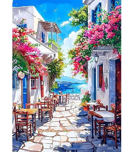 5D Diamond Painting Kit – Santorini Kirche Motiv, 40x50 Cm, DIY Wanddekoration Mit Glitzernden Steinchen
