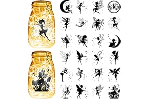 CREATCABIN 24 pieza Siluetas Ángel Hadas,Tarro Masón,Decoración Estrella,Cartón Cortado Láser,Recortes Álbumes Recortes,Troquelados PVC para,Pintura Pared,Ventanas,Teléfonos Vidrio,10x9cm,Sin Pegatina