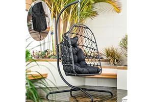 ‎LKINBO LKINBO Polyrattan Hängesessel mit Gestell Outdoor Indoor, Korb Hängestuhl Rattan Hanging Chair Wetterfest Hängeschaukel Gartenschaukel bis 195 kg, Schwarz