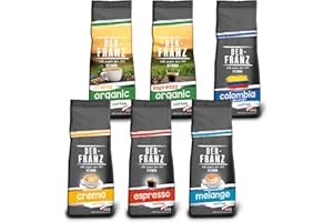 ‎DER-FRANZ Coffee pack, whole beans, 6 x 500g, 1 x Crema, 1 x Espresso, 1 x Melange, 1 x Colombia, 1 x Espresso Organic, 1 x Crema Organic