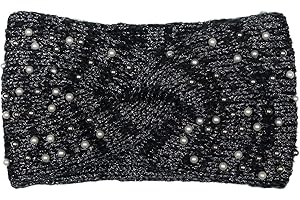 ‎STYLEBREAKER styleBREAKER Damen Strick Stirnband mit Perlen, Metallic Garn und Twist Knoten, warmes Winter Haarband, Headband 04026029, Farbe:Schwarz