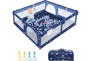Kidsbuddy Parc pour bébé - Pliable à l'intérieur - XXL - 150 x 180 cm - Grille de protection antidérapante avec filet respirant - Kit de jeux pour enfants - Aire de jeux de sécurité