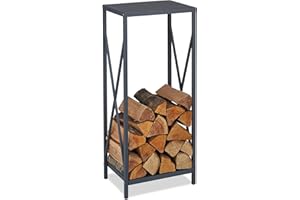 Relaxdays Metalowy regał na drewno kominkowe, wys. x szer. x gł.: 80,5 x 34 x 25 cm, malowany proszkowo, stojak na drewno opałowe do wnętrz, szary