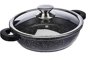 Kamberg Olla Baja 24 cm, aluminio fundido, revestimiento piedra antiadherente , tapa de vidrio, todos los incendios, incluida la inducción, sin PFOA