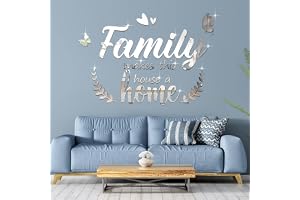 3D Acrylic Mirror Wall Decor, Family Mirror Wall Letter Stickers, DIY Removable Family Makes This House a Home Art Decals, Inspirational Quote Decal, for Home Living Room Bedroom(Silver)