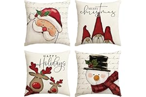 Artoid Mode GNOME Rentier Weihnachtsmann Schneemann Weihnachten Kissenbezüge 4er Set, 40x40 cm Christmas Zierkissenbezug Cushion Cover Couch Deko