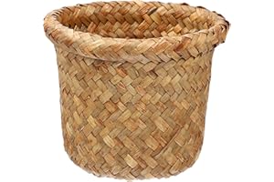 DOITOOL Braided Trash can Wicker Waste Paper Basket Small Round Rattan Bin for Home Office Storage 6 Inch Compact Woven Rubbish Bin