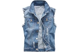 Kelmon Giacca Denim Uomo Gilet per Vintage Strappato Gilet di Jeans da Uomo Senza Maniche Giacca Jeans Capispalla