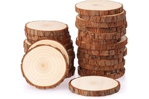 Fuyit Rondin de Bois sans Trou Diamètre 8-9cm 25 Pcs Tranches de Bois Naturel Convient pour Decoration Noel Bois, Marque Place Mariage, Pyrograveur Bois