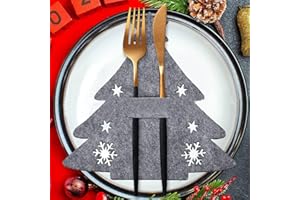 SALADOCY 12 Pcs Soporte Para Cubiertos Navideños, Gris Navidad Cuchillos Tenedores Cucharas Vajilla Bolsas, Para Decoración Mesa de Navidad