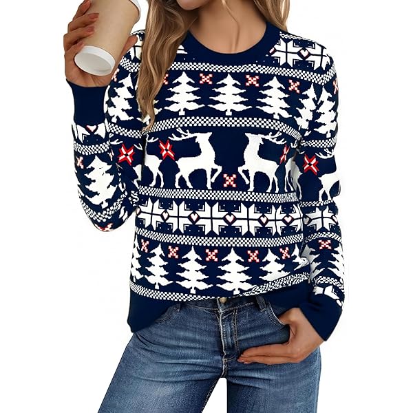 Sllowwa Plus Size Xmas Blouse Vrouwen Tops Kersttruien voor Vrouwen UK Dames Grappige Tops voor Vrouwen UK Vrouwen Kerst Sweatshirt Lange Mouw Trui Xmas Kerstman Boom Sneeuwvlok Gedrukt, Grijs, M