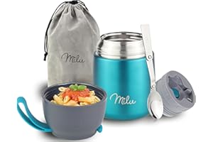 Milu® Thermobehälter für Essen 450ml, Edelstahl Warmhaltebehälter mit Löffel, Thermobecher Essen, Thermo Lunchbox für Kinder, Erwachsene, Thermobox Suppen, Babybrei, Speisebehälter Grün, 450ml