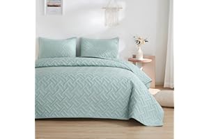 beeweed Juego de edredón de 3 piezas, tamaño doble, cubrecamas de microfibra ligera con patrón de cesta para todas las estaciones, juego de colcha de verano suave verde menta con 2 fundas de almohada