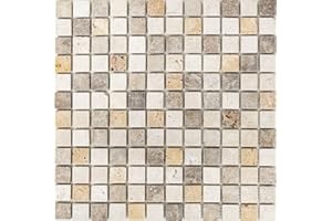 CONWIRE Piastrella a mosaico travertino in pietra naturale beige marrone travertino tumbled per pavimenti, pareti, bagno, WC, doccia, cucina, specchio per piastrelle, rivestimento per vasca da bagno, mosaico