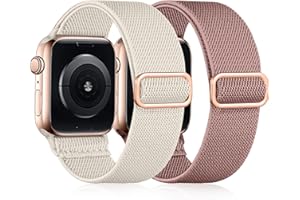 Easuny Elastisches Armand Kompatibel mit Apple Watch Armband 38mm 40mm 41mm, Verstellbares Weiches Nylon Band für iWatch Series 9 8 7 6 5 4 3 2 1 SE Ultra für Frauen Männer, Hellrosa/Polarstern