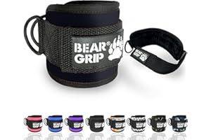 BEAR GRIP - Cinturini per Caviglie per Cavi - Chiusura Robusta, Anello in Acciaio Inox, Neoprene Regolabile - Premium per Allenamenti di Addominali, Glutei e Gambe